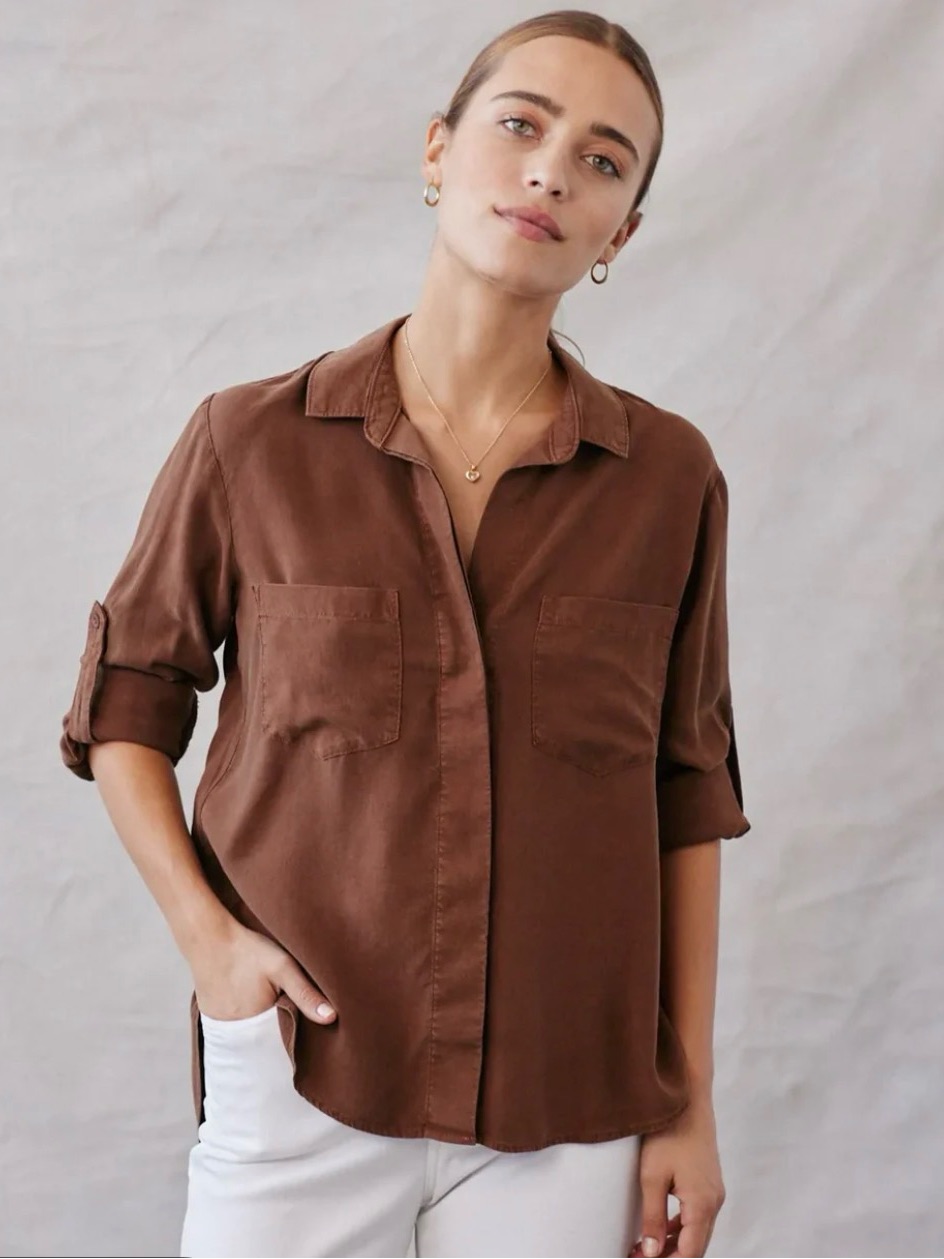 Bella Dahl Brown Button-Down Split Back Shirt